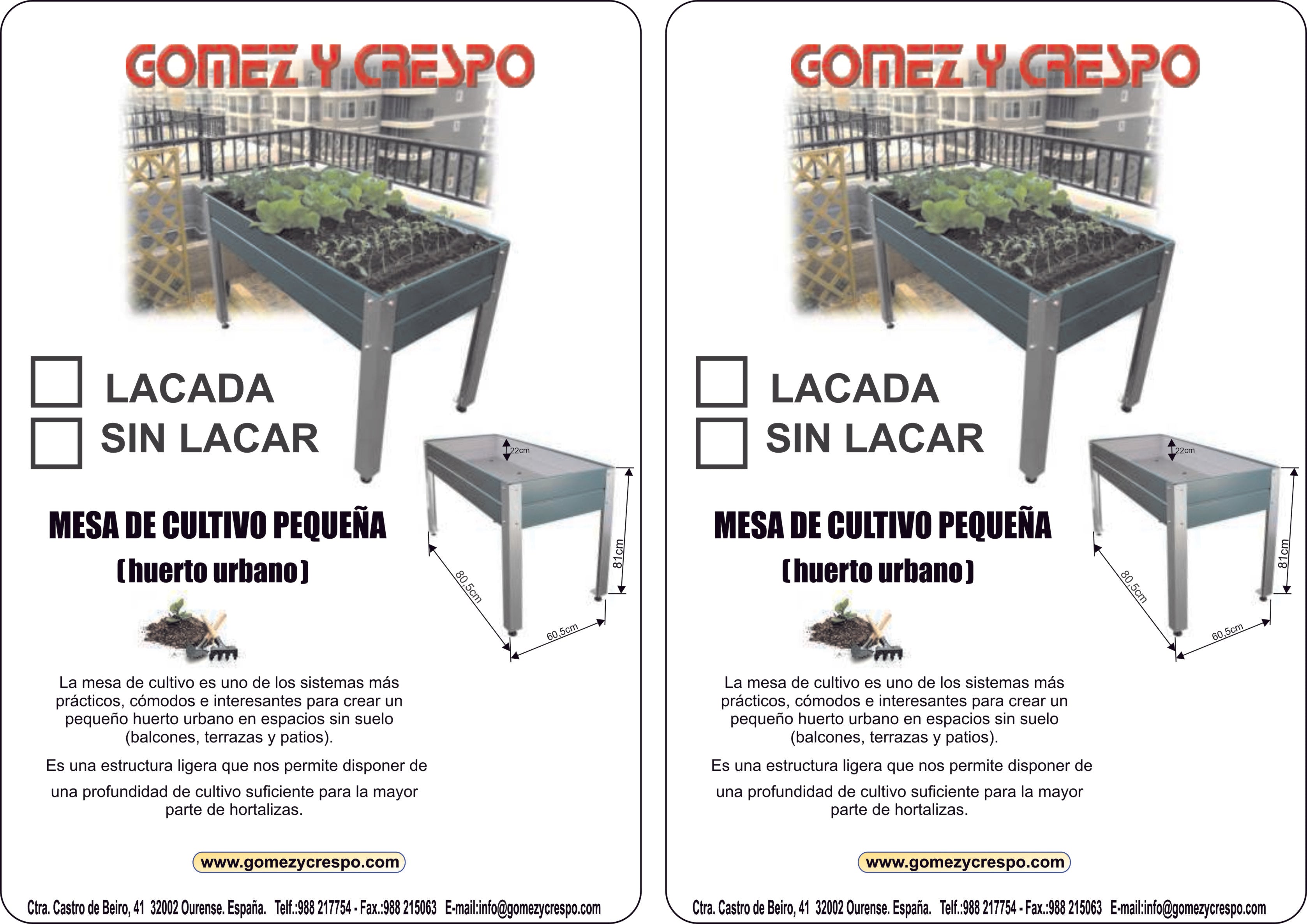 Mesa de cultivo lacada verde 120x60