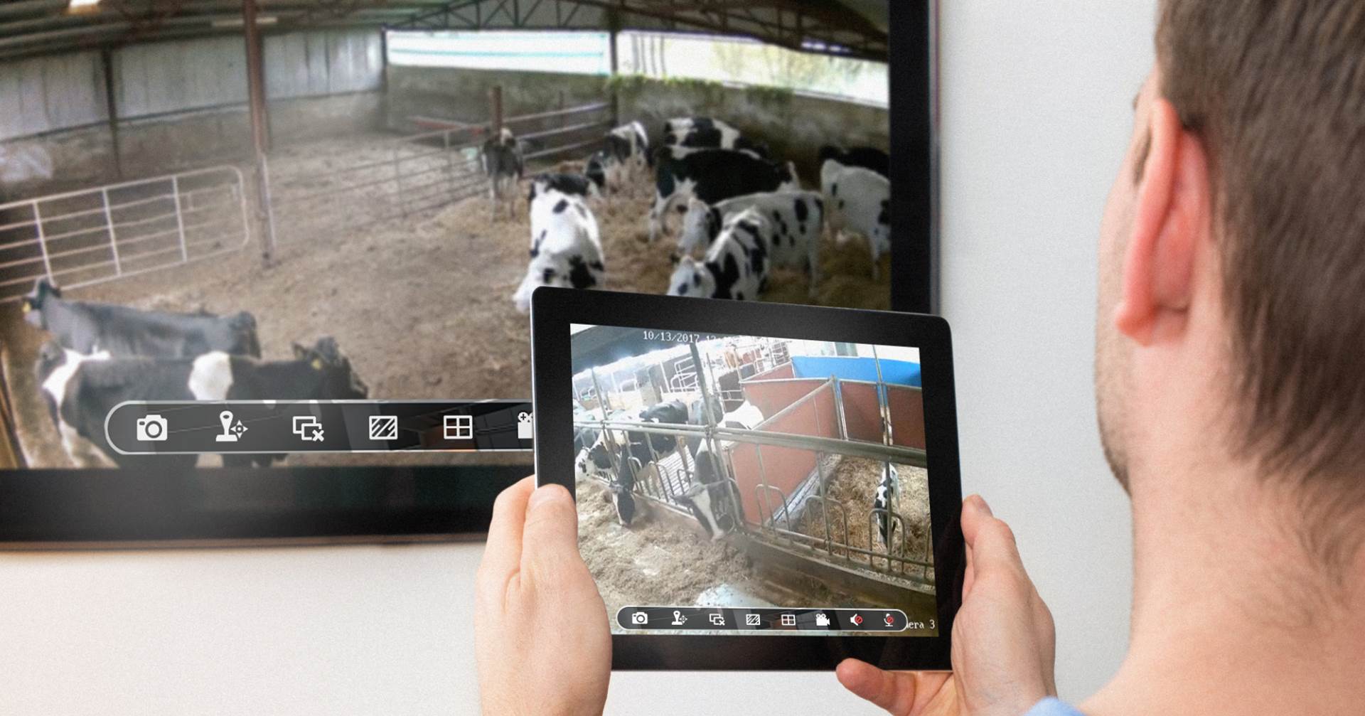 Granjero controlando animales desde televisión y tablet | Sembralia tienda online